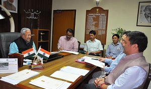 The Governor of Arunachal Pradesh Shri. P B  Acharya   with Hon'ble Chief Minister Shri. Pema Khandu, and  other officers  at Raj Bhavan on 29th April2017.